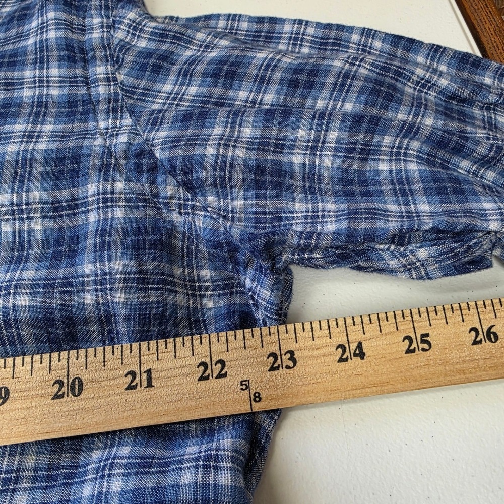 Polo Ralph Lauren Mens Blue Plaid 100% Linen Long Sleeve Button Down Shirt Large - Picture 6 of 8
